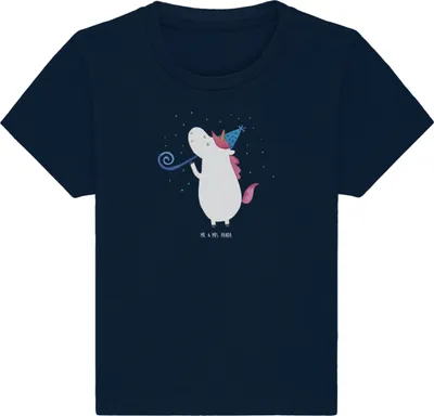 Produktbild von Mr. & Mrs. Panda  T-Shirt Einhorn Party 0. - 6. Monat - French Navy - Geschenk, Geburtstag, Baby, Babyshirt, Unicorn, Fest, Einhörner, Kurzarmshirt, Club, Konfetti