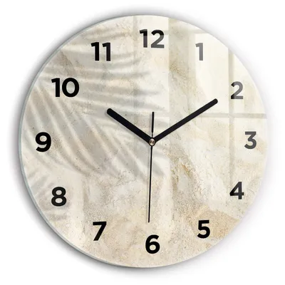 Obrázok produktu pre Wallfluent Hodiny - Okrúhle Sklenené Nástenné Hodiny - Tichý Quartz Strojček - Dekorácia Na Stenu V Spálni - Čierne Hodinové Ručičky - 30cm - Tieňové dlane piesku