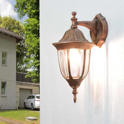 Produktbild von Außenleuchte Wand Hof Haus IP44 Kupfer E27 Glas Aluminium Rustikal Wandleuchte außen
