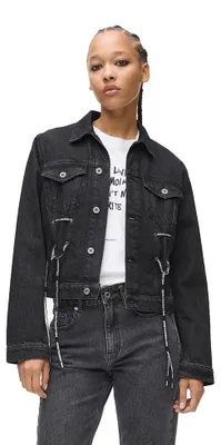 Immagine prodotto di Giacca di jeans da donna Karl Lagerfeld, modello "Lace Tie", in denim stone washed, colore nero