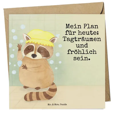 Produktbild von Mr. & Mrs. Panda Klappkarte Waschbär Design - Weiß - Geschenk, Waschen, doppelkarte, faltkarte, Fröhlich, Seifenblasen, Tagträumen, Lustige Sprüche, anlasskarte, Plan