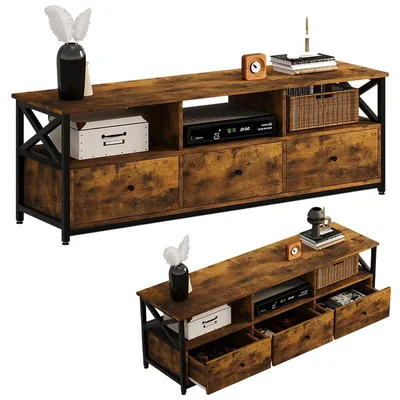 Obrázek produktu pro Televizní skříňka se zásuvkami ve stylu vintage loft, rustikální, hnědá, 143 cm