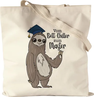 Produktbild von Vom Bett-Chiller zum Master Jutebeutel Stoffbeutel Canvas Abschluss Geschenk Absolvent Absolventin Faultier Uni Hochschule
