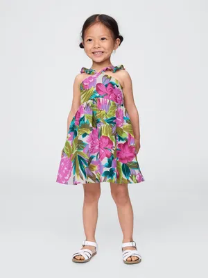 Produktbild von GAP Mädchenkleid aus Leinen, Mehrfarbig, mit Rüschenträgern, Allover-Print, 3 Jahre