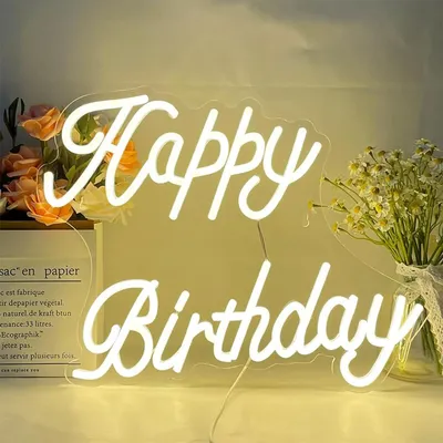Produktbild von USB LED Neon Licht „Happy Birthday“, Warmweiß Neonlicht, Geburtstagsdeko, Fotohintergrund