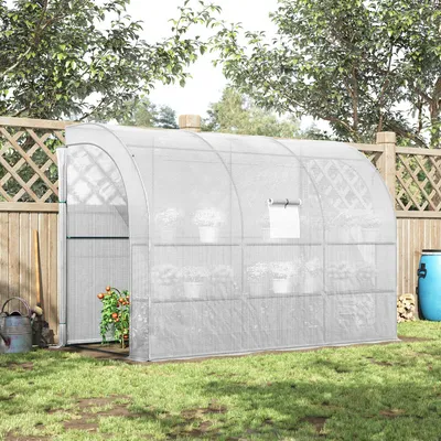 Produktbild von SUGIFT Foliengewächshaus, Gewächshaus begehbar mit 6 Drahtregalen, Tomatenhaus, Weiß | Stahl | UV-beständig, Reißverschlusstür | 300 x 150 x 213 cm