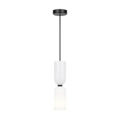 Produktbild von Hängeleuchte Metall Glas rund D: 8 cm H: max. 232 cm Schwarz Weiß E14 Modern Hängelampe
