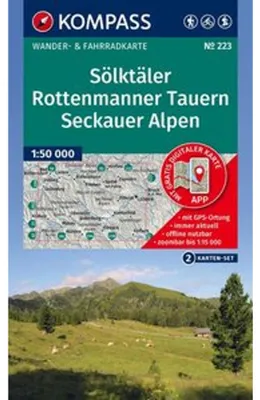 Obrázok produktu pre Súbor turistických máp KOMPASS 223 Sölktäler, Rottenmanner Tauern, Seckauer Alpen (2 mapy) 1:55 000