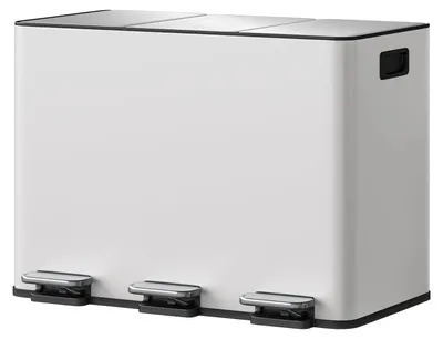 Immagine prodotto di Contenitore per rifiuti da cucina - Sistema di separazione dei rifiuti a 3 scomparti da 15 litri ciascuno - Coperchio con rotelle - Coperchio con chiusura ammortizzata - Per uso interno - Acciaio inossidabile - Bianco
