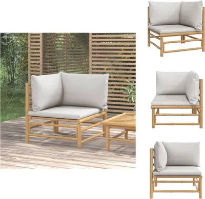 Produktbild von vidaXL Garten-Ecksofa mit Hellgrauen Kissen Bambus -  Gartensofaelemente