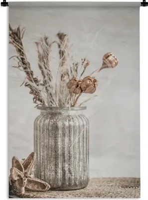 Produktbild von MuchoWow® Wandteppich Wandbehang Getrocknete Blumen - Stilleben - Vase 60x90 cm Tapisserie Dekoration Wandtuch - Foto-Teppich - Abwaschbar