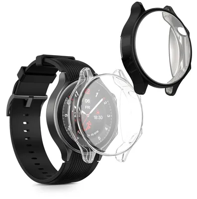 Produktbild von kwmobile 2x Silikon Hülle für OnePlus Watch 2 / OPPO Watch X Schutzhülle - Fullbody Display Cover Set aus Silikon - Transparent Schwarz