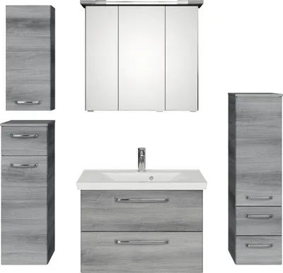 Produktbild von Badmöbel-Set Pelipal Kumba BxHxT 140 x 200 x 51 cm Frontfarbe graphit struktur quer 5-teilig und mehr mit Mineralguss-Wa