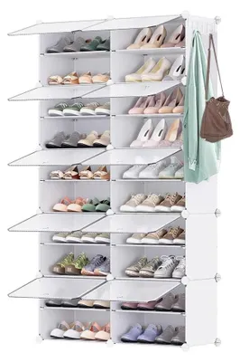 Produktbild von Schuhaufbewahrung - Schuhschrank - 2x10 Ebenen - Für 40 Paar Schuhe - Kunststoff Schuhregal - Mit Türen - Für Flur Wohnzimmer Schlafzimmer - Weiß