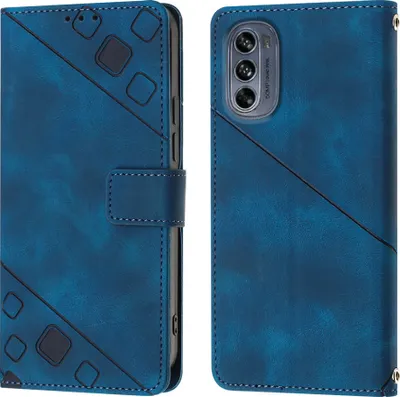 Produktbild von Hülle für Motorola Moto G62 5G Prägung Flip Leder Brieftasche Schutzhülle mit Ständer Blau