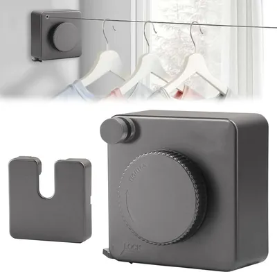Immagine prodotto di Stendibiancheria a parete, estensibile - corda singola, invisibile, estensibile in acciaio inox, regolabile 4,8 m (grigio)