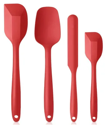 Productafbeelding van Siliconen spatel en deegschraper set, 4 stuks, rood, hittebestendig tot 260°C