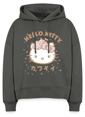 Produktbild von Spreadshirt Hello Kitty Kawaii Stil Frauen Boxy Organic Hoodie, M, Anthrazit