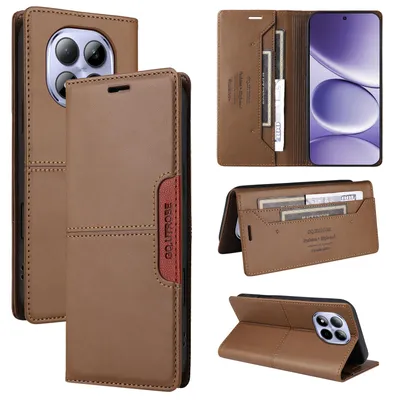 Image de Étui pour Xiaomi Redmi Note 15 Pro 5G, étui portefeuille à rabat en cuir avec compartiment pour cartes et support, marron