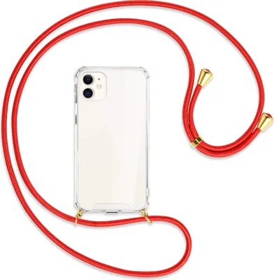Produktbild von Handykette Backcover-Schutzhülle mit Band (Metall goldfarben) für Apple iPhone 11 - rot
