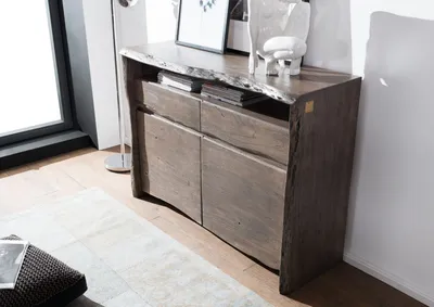 Produktbild von MASSIVMOEBEL24 Sideboard Akazie 131x45x96 grau lackiert PURE ACACIA #401
