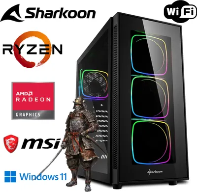 Produktbild von Gaming PC  - Ryzen 5 5600G 6x 4,4GHz - 32GB DDR4 RAM - 1TB  M.2 SSD - SHARKOON RGB Gehäuse mit gehärtetem Glas -  WLAN