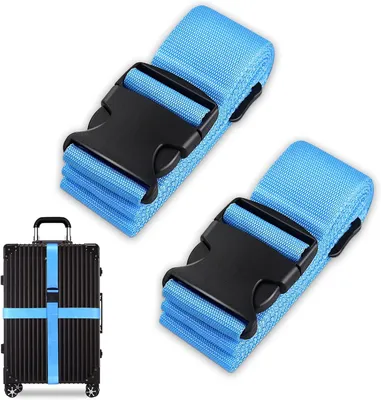 Image de Lot de 2 sangles de fixation pour valises, réglables, antidérapantes, pour bagages de voyage