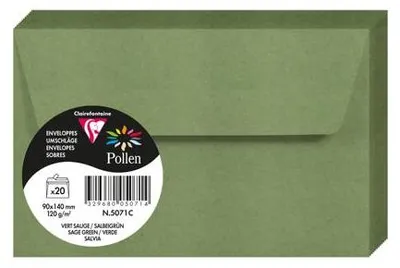 Image de Pollen by Clairefontaine Enveloppe 90x140 mm vert sauge 20 enveloppes