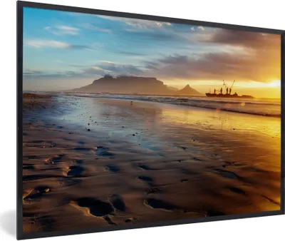 Produktbild von MuchoWow® Gerahmtes Poster Sonnenuntergang über dem Tafelberg in Kapstadt 90x60 cm - Poster mit Schwarzem Bilderrahmen Wandposter Rahmen Foto Bilder - Fotorahmen - Foto-Plakat