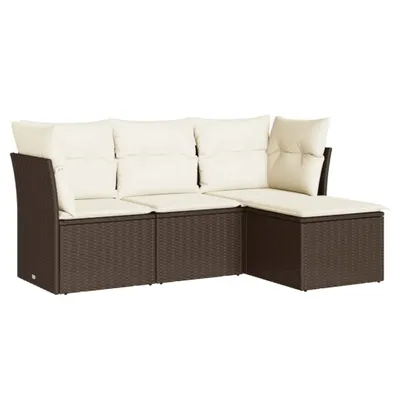 Immagine prodotto di vidaXL Set di divani da giardino 4 pezzi con cuscini in polirattan marrone