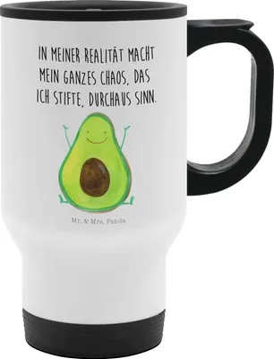 Produktbild von Mr. & Mrs. Panda Teebecher Avocado Glücklich - Weiß - Geschenk, Kaffeebecher To Go, Mehrwegbecher, Thermobecher, Verrückt, Chaos, Isolierbecher, Chaotisch, thermosbecher
