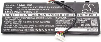 Produktbild von vhbw Akku Ersatz für Toshiba WSTBBT050O, PA5209U-1BRS, P000627450 für Notebook (3650 mAh, 7,2 V, Li-Polymer)