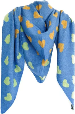 Imagen del producto de Bufanda triangular elegante con estampado de corazones para mujer, de 200x90 cm, ideal para los días fríos. Color azul/naranja