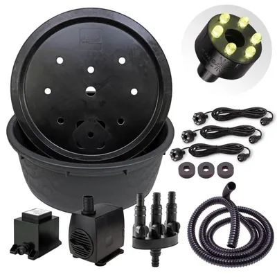 Produktbild von CLGarden 88cm Springbrunnenbecken Set mit großem 150 Liter Wasserbecken und GFK Abdeckung Springbrunnenpumpe SP3 DIY LED Belechtung