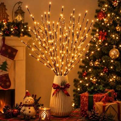 Produktbild von 3er Set LED Weihnachtsdeko, Lichtzweige Warmweiß Batteriebetrieben, Dekolicht für Wohnzimmer Schlafzimmer, Tischdeko Vase Party Weihnachtsbeleuchtung