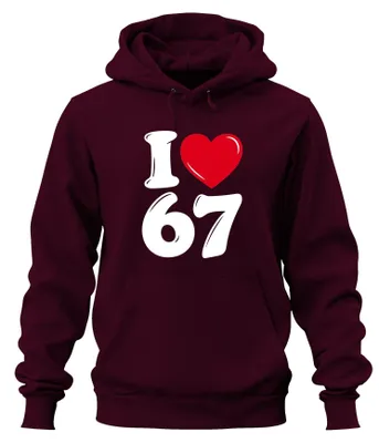 Zdjęcie produktu dla Bluza z kapturem "Kocham 67 urodziny", napis "prezent", humorystyczny napis, kolor burgundzki, rozmiar 3XL