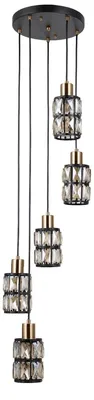 Zdjęcie produktu dla Lampa wisząca bursztynowe kryształy Menfi czarna 5xE27x40W metal wym:120x25x25cm IP20 Italux