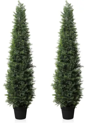 Image de Plante artificielle cèdre, 150 cm, résistante aux UV, lot de 2, pour intérieur et extérieur