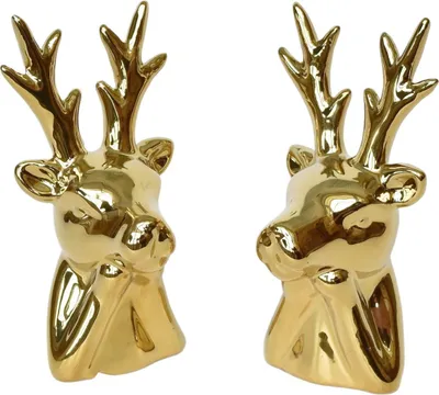 Zdjęcie produktu dla Złoty jeleń ceramiczny 13,5 cm, zestaw 2 sztuk