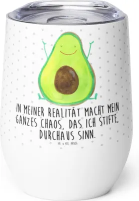 Produktbild von Mr. & Mrs. Panda Thermo Becher Avocado Glücklich - Weiß - Geschenk, Chaos, kaffee tasse, Chaotisch, Isolierbecher, Reisebecher, Thermobecher, thermosbecher