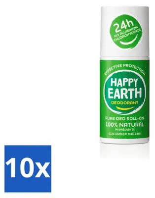 Produktbild von 10 x Happy Earth Deodorant Roll-On Cucumber Matcha - 100% Natürlich - 75 ml - Vorteilspackung - 10 Stücke