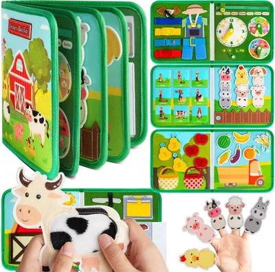 Produktbild von Montessori Spielbrett - 18 in 1 Bauernhof Druckbuch - Lernspielzeug für Jungen und Mädchen - Reise Spielzeug für Flugzeug Auto