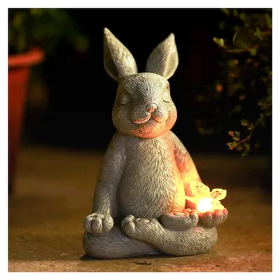 Produktbild von Meditations-Yoga-Kaninchen Figuren Deko für Zimmer und Garten: Hase mit Solar-Schmetterling