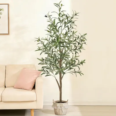 Obrázek produktu pro Umělá rostlina olivy, výška 150 cm, s plody, v květináči, s mechem, vhodná do obývacího pokoje