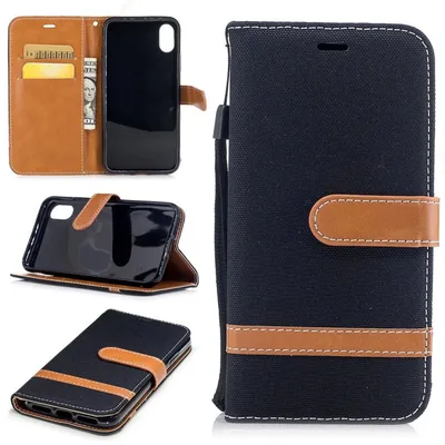 Immagine prodotto di Custodia in jeans per Apple iPhone X, con tasca, per proteggere il telefono, colore nero
