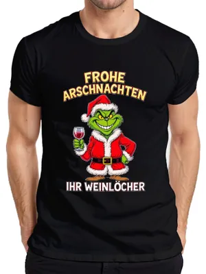 Produktbild von Frohe Arschnachten Weihnachtsgrinch Weinhumor Geschenk Weinparty Herren T-Shirt, Schwarz, XXL
