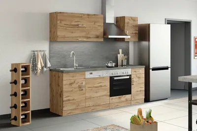 Productafbeelding van Held Keukenunit met apparatuur, Sorrento, 210 cm, eikenhout, mat, gedemonteerd. Omkeerbaar. Artikelnummer: 1003.6281
