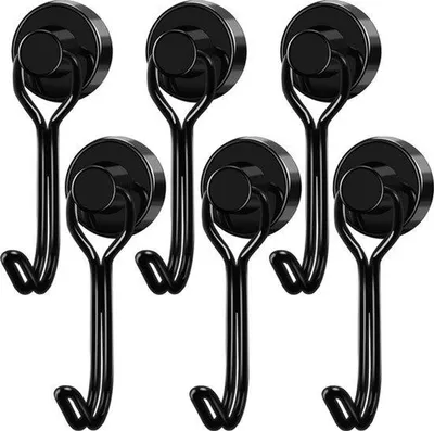 Obrázek produktu pro Silné magnetické háčky, nosnost 24 kg, černé, 6 ks