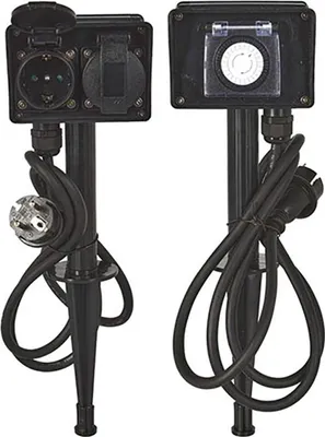 Produktbild von Gartensteckdose mit Timer - Doppelsteckdose für Außenbeleuchtung