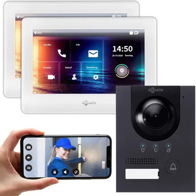 Produktbild von GOLIATH PRO IP Videotürsprechanlage | App | Anthrazit | 1-Familie | 2x 7 Zoll | Unterputz | 180°